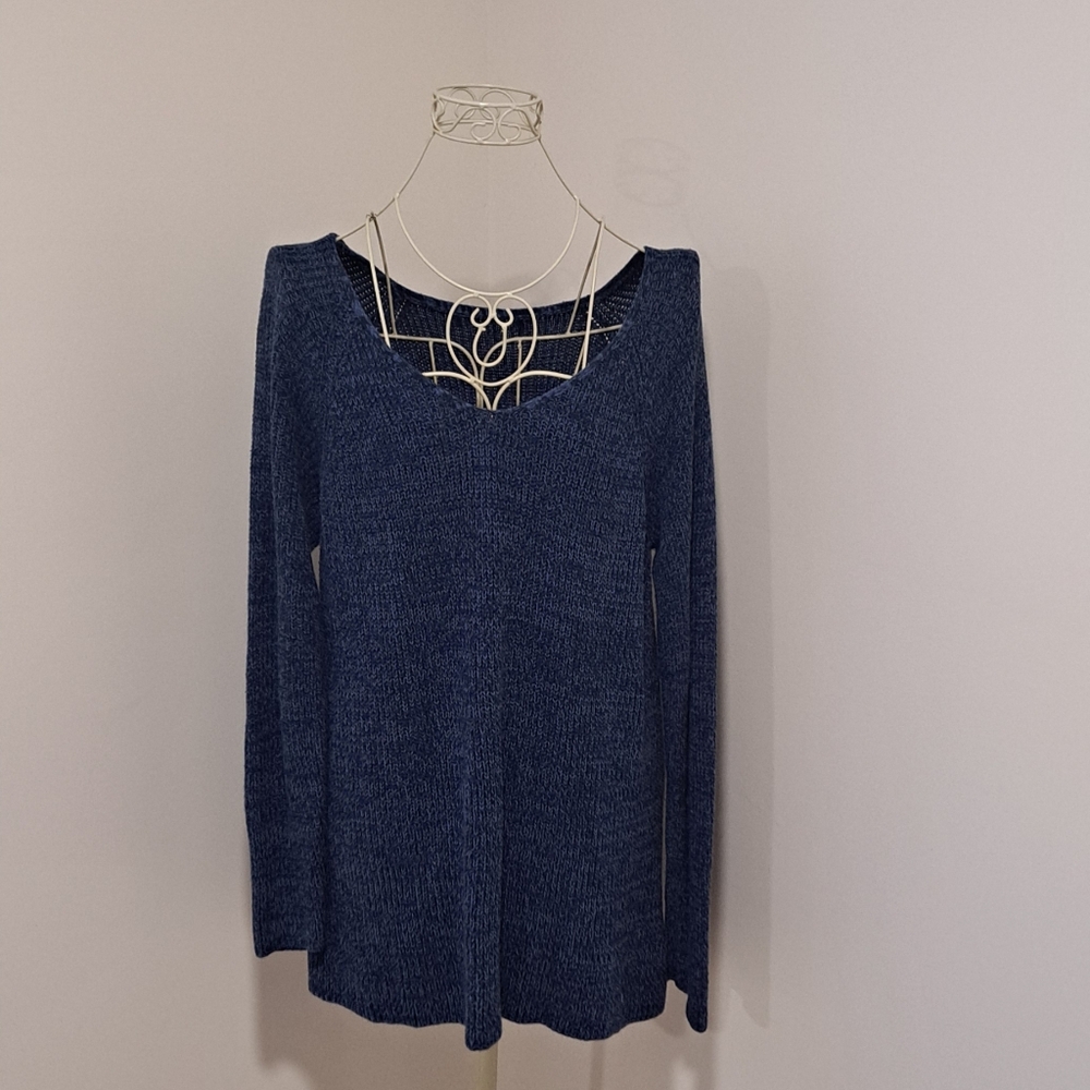 Y2K Vintage Kmart Basic Editions Blue Knit Tunic Length Sweater, Size XL.